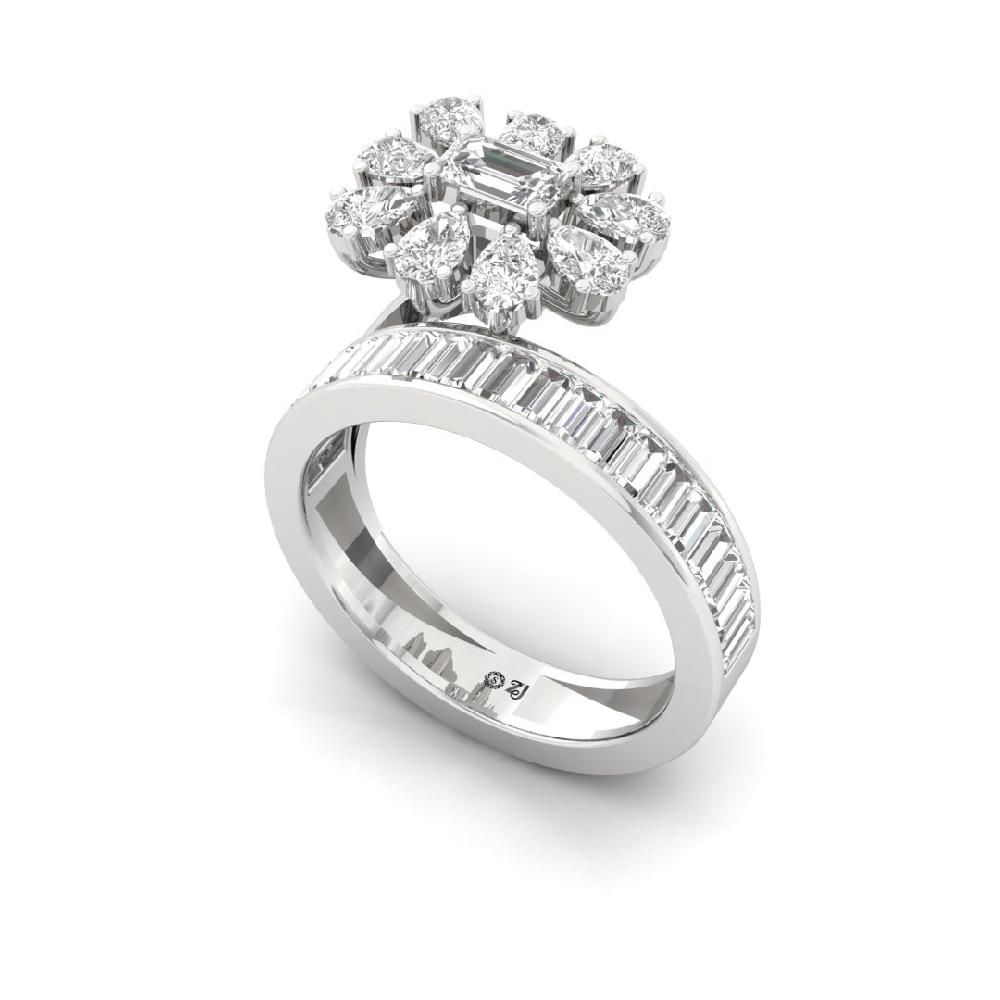Pear Cut, Emerald Cut & Baguette Cut CVD-Lab Grown Diamond 925 Sliver & Gold Ring