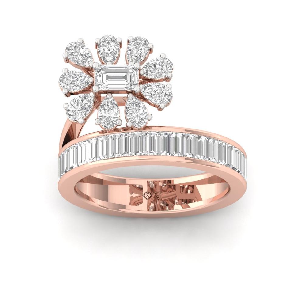 Pear Cut, Emerald Cut & Baguette Cut CVD-Lab Grown Diamond 925 Sliver & Gold Ring