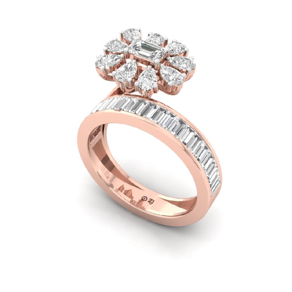Pear Cut, Emerald Cut & Baguette Cut CVD-Lab Grown Diamond 925 Sliver & Gold Ring
