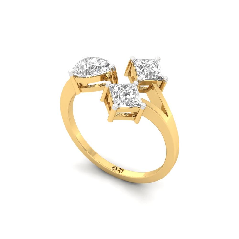 Timeless Three Stone Pear Cut & Princess Cut Elegance Diamond Ring