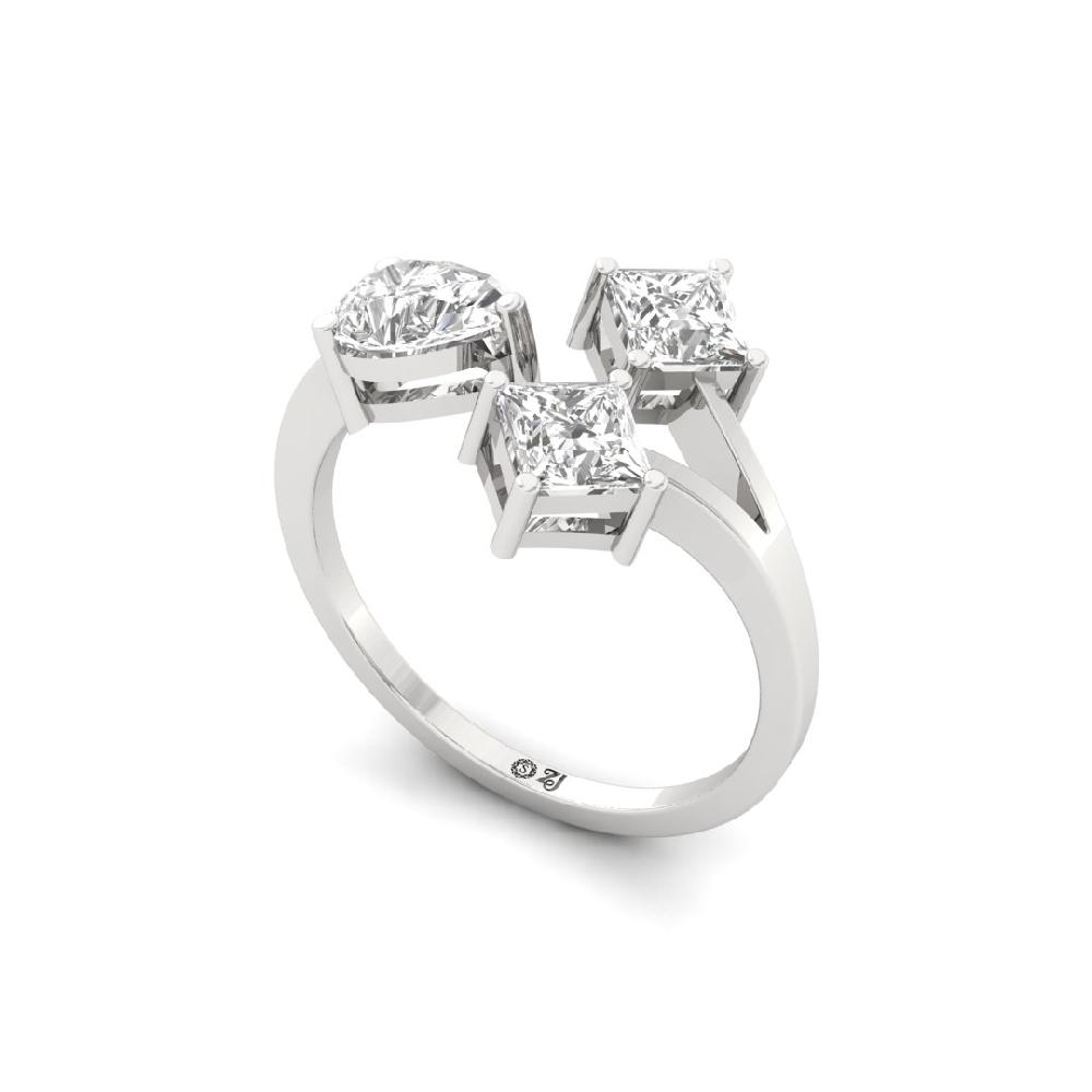 Timeless Three Stone Pear Cut & Princess Cut Elegance Diamond Ring