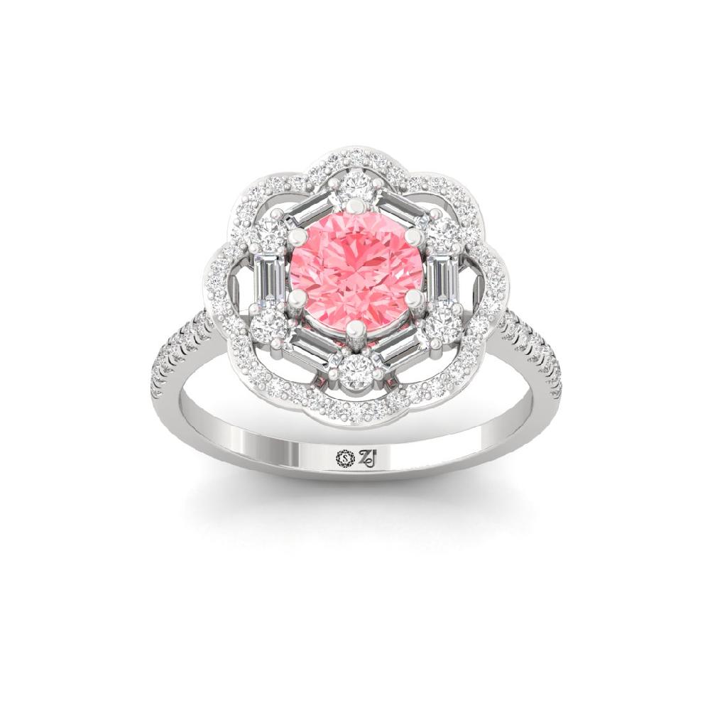 Luminous Round Cut, Baguette Cut Diamond Solitaire Ring