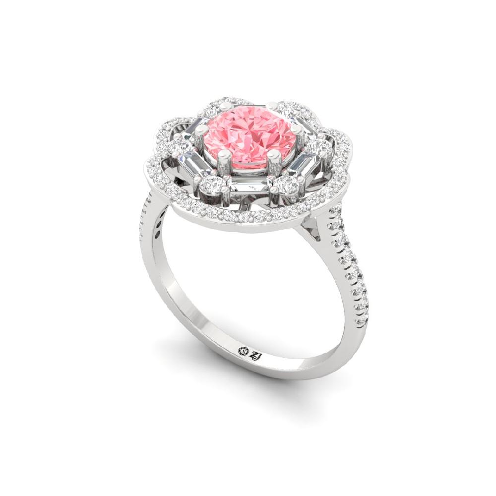 Luminous Round Cut, Baguette Cut Diamond Solitaire Ring