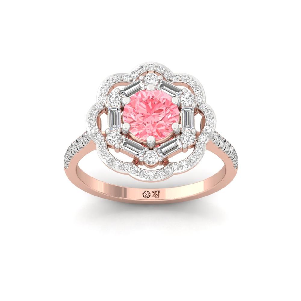 Luminous Round Cut, Baguette Cut Diamond Solitaire Ring