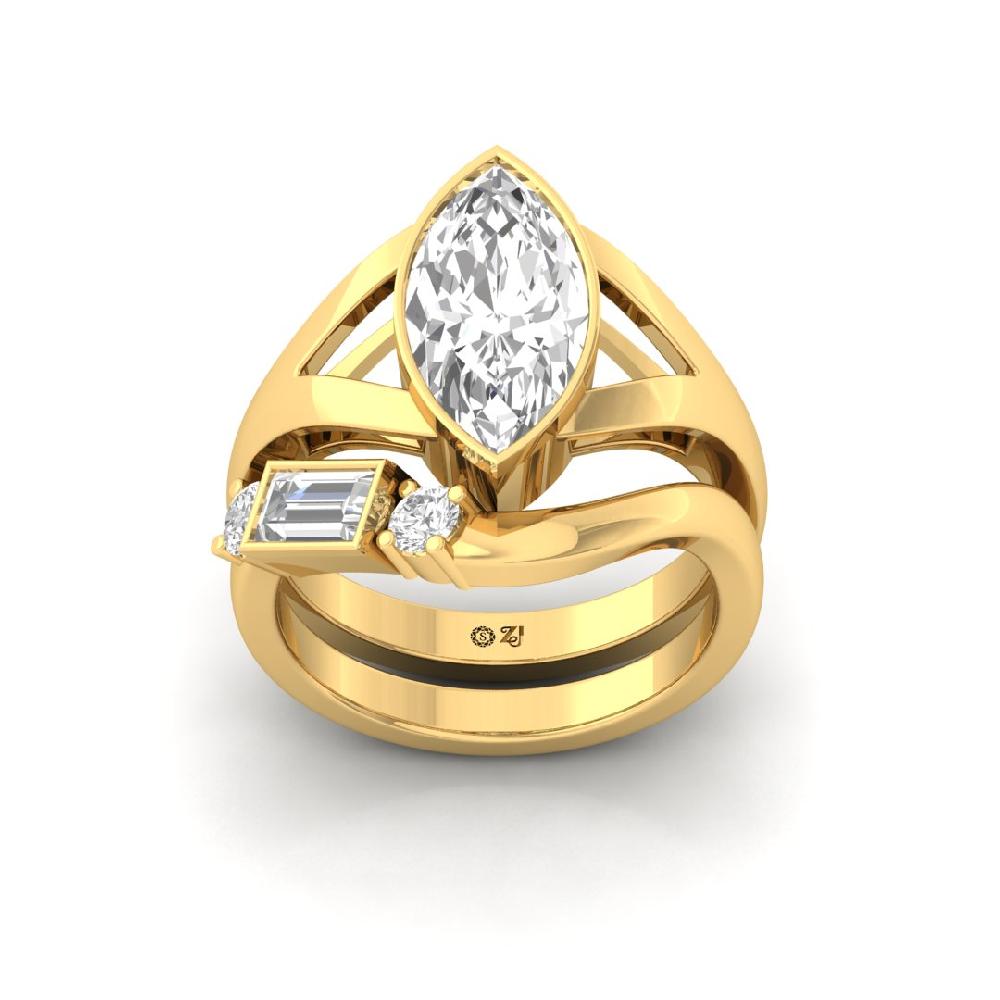 2.40 Marquise Cut, Round Cut, Baguette Cut CVD-Lab grown Diamond Ring