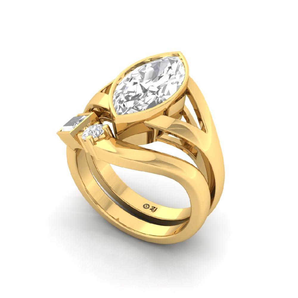 2.40 Marquise Cut, Round Cut, Baguette Cut CVD-Lab grown Diamond Ring