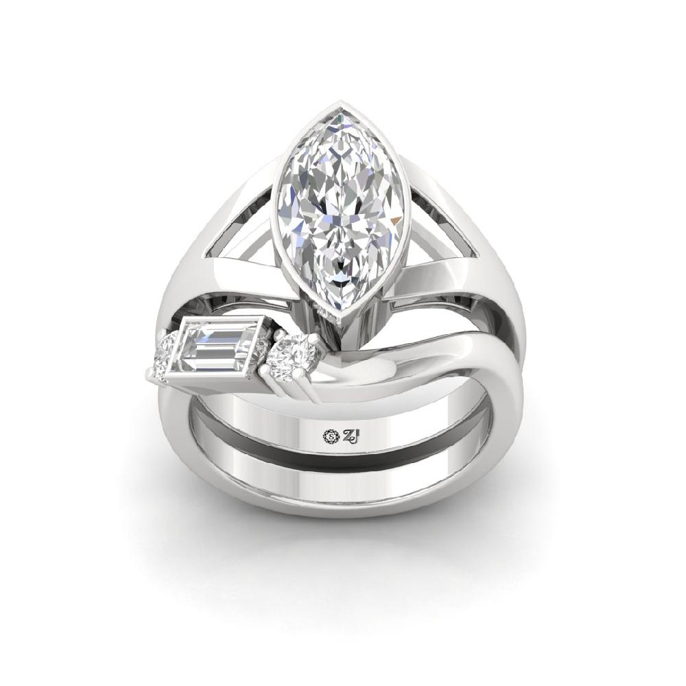 2.40 Marquise Cut, Round Cut, Baguette Cut CVD-Lab grown Diamond Ring