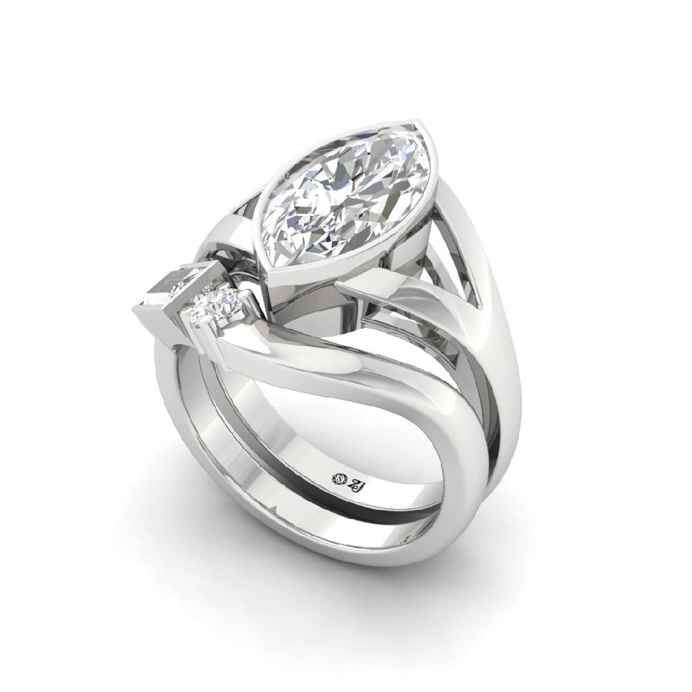 2.40 Marquise Cut, Round Cut, Baguette Cut CVD-Lab grown Diamond Ring