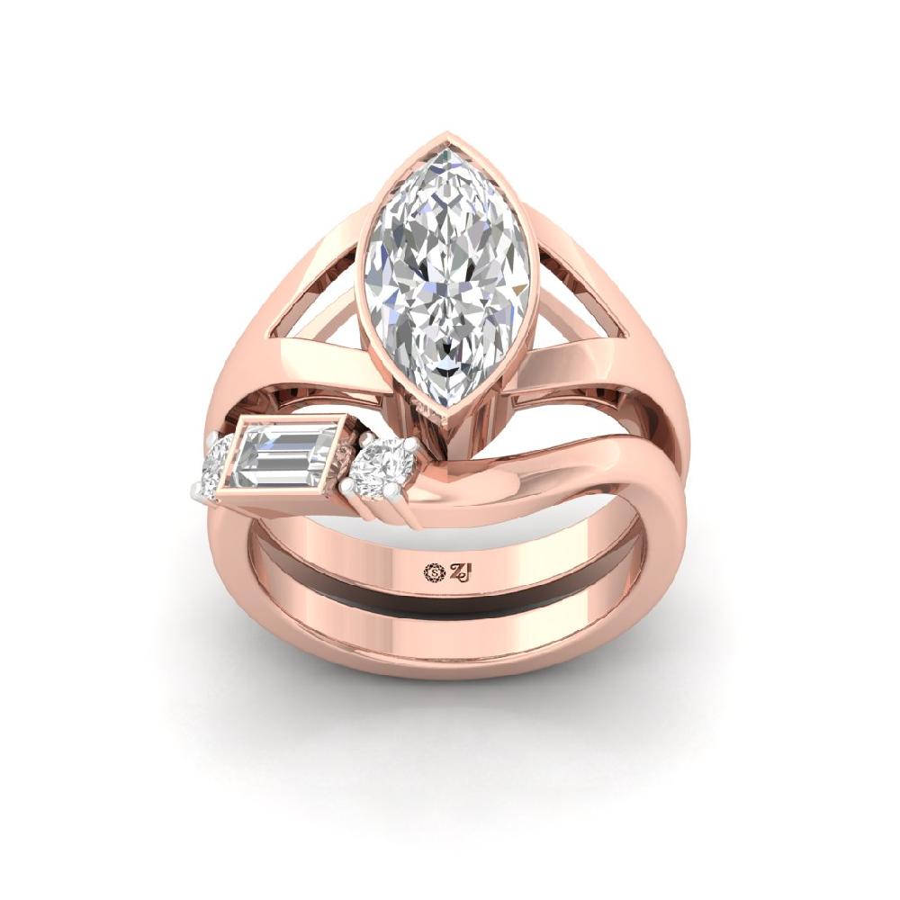 2.40 Marquise Cut, Round Cut, Baguette Cut CVD-Lab grown Diamond Ring
