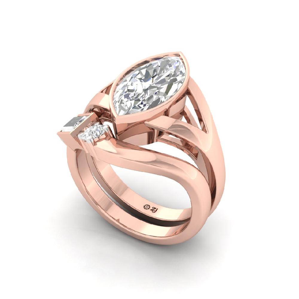 2.40 Marquise Cut, Round Cut, Baguette Cut CVD-Lab grown Diamond Ring