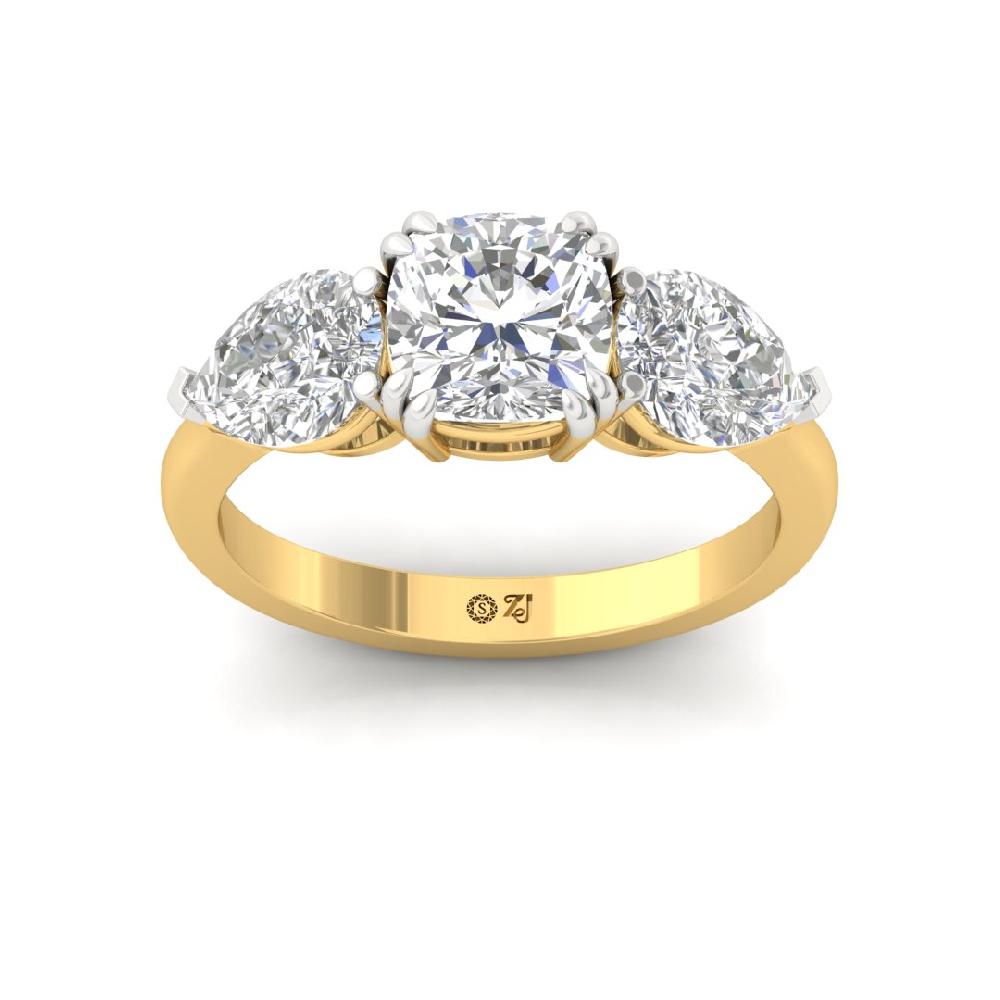 Celestial Allure Three Stone Pear Cut & Cushion Cut CVD-Lab Grown Diamond Ring