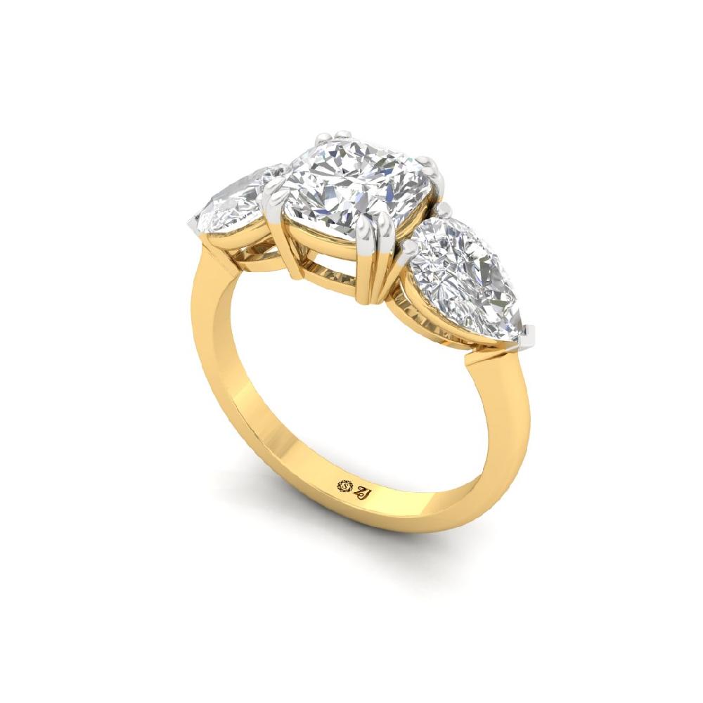 Celestial Allure Three Stone Pear Cut & Cushion Cut CVD-Lab Grown Diamond Ring