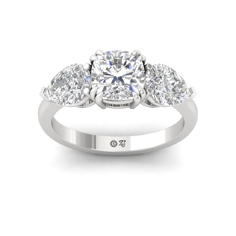 Celestial Allure Three Stone Pear Cut & Cushion Cut CVD-Lab Grown Diamond Ring