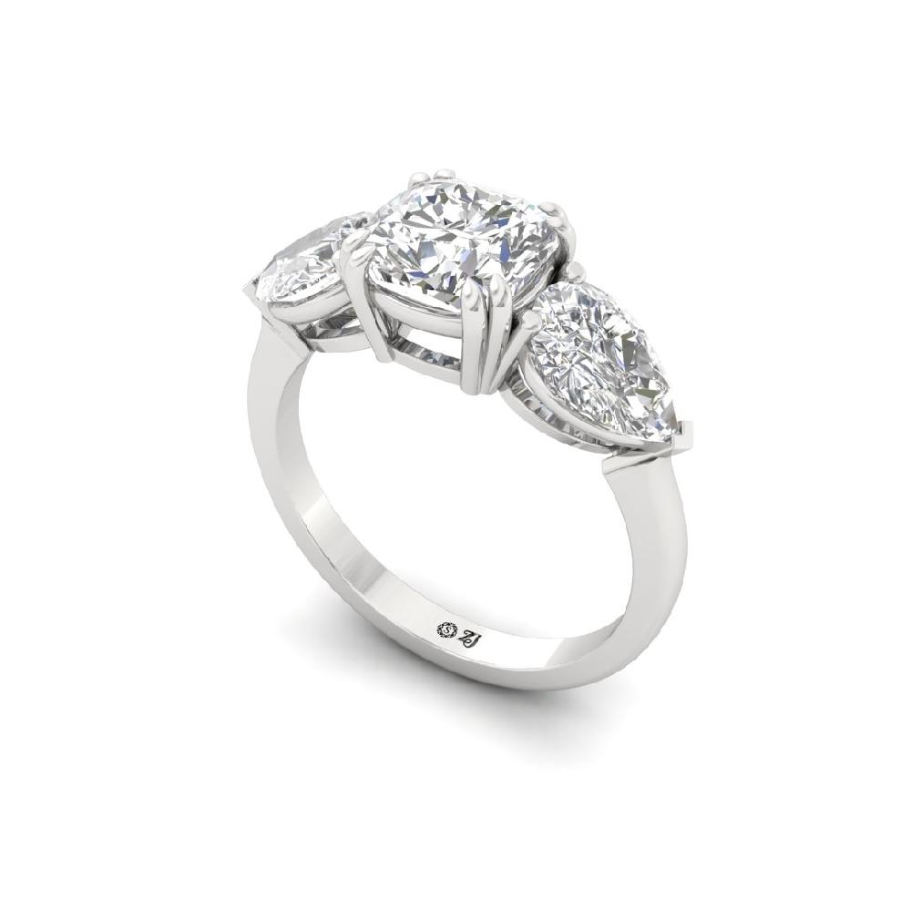 Celestial Allure Three Stone Pear Cut & Cushion Cut CVD-Lab Grown Diamond Ring