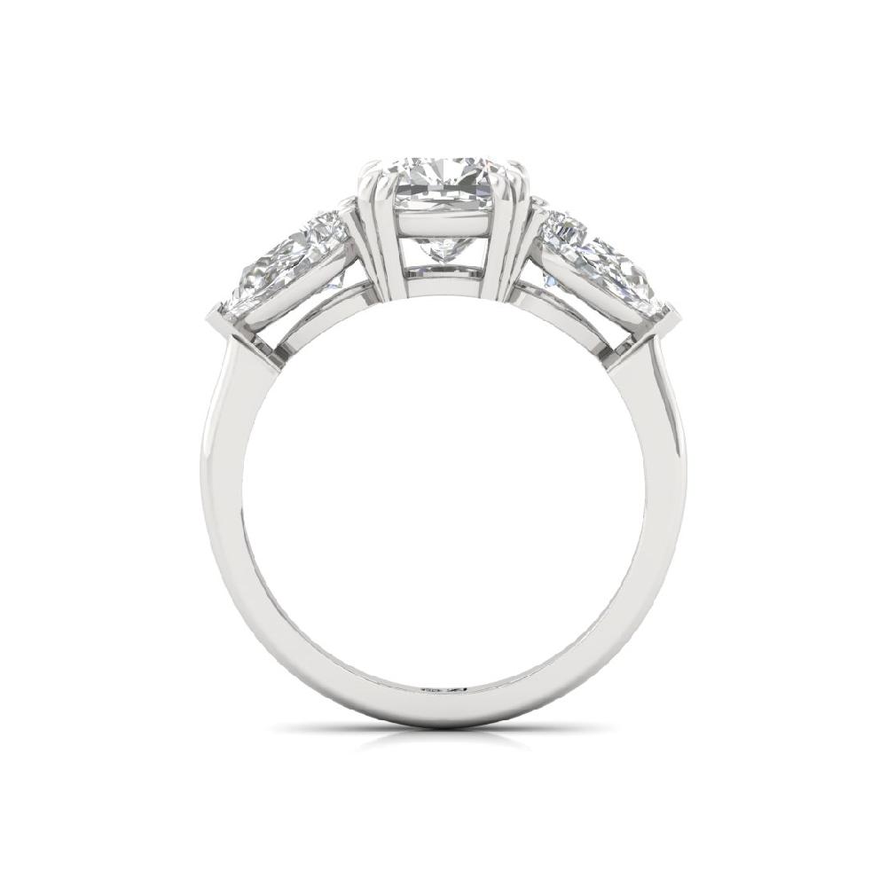 Celestial Allure Three Stone Pear Cut & Cushion Cut CVD-Lab Grown Diamond Ring