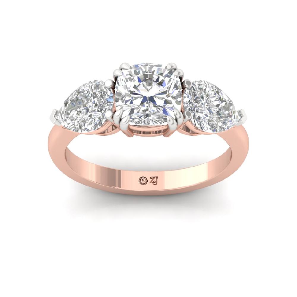 Celestial Allure Three Stone Pear Cut & Cushion Cut CVD-Lab Grown Diamond Ring