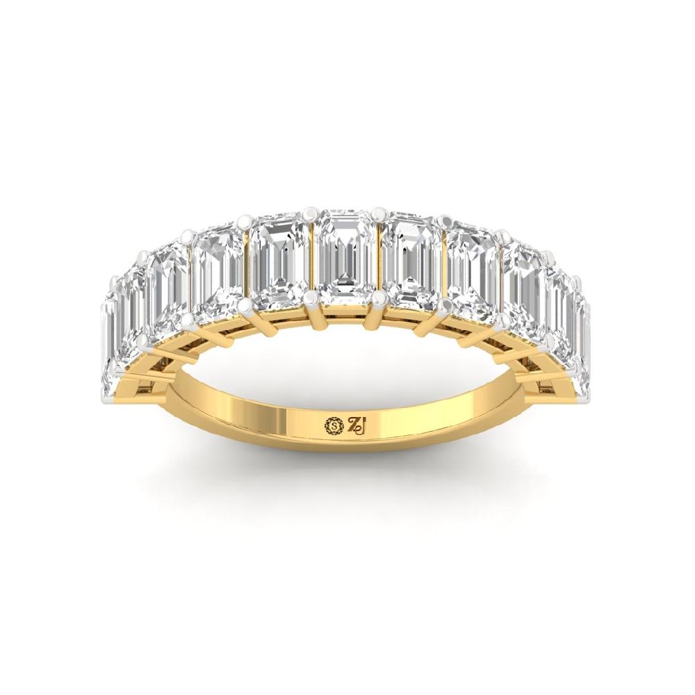 Emerald Cut Lab Grown Diamond Half Eternity Sliver & Gold Ring