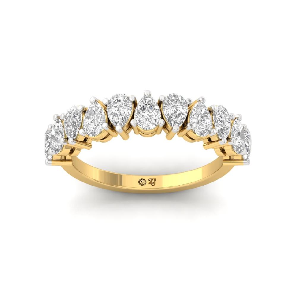 Pear Cut Lab Grown Diamond Half Eternity Sliver & Gold Ring