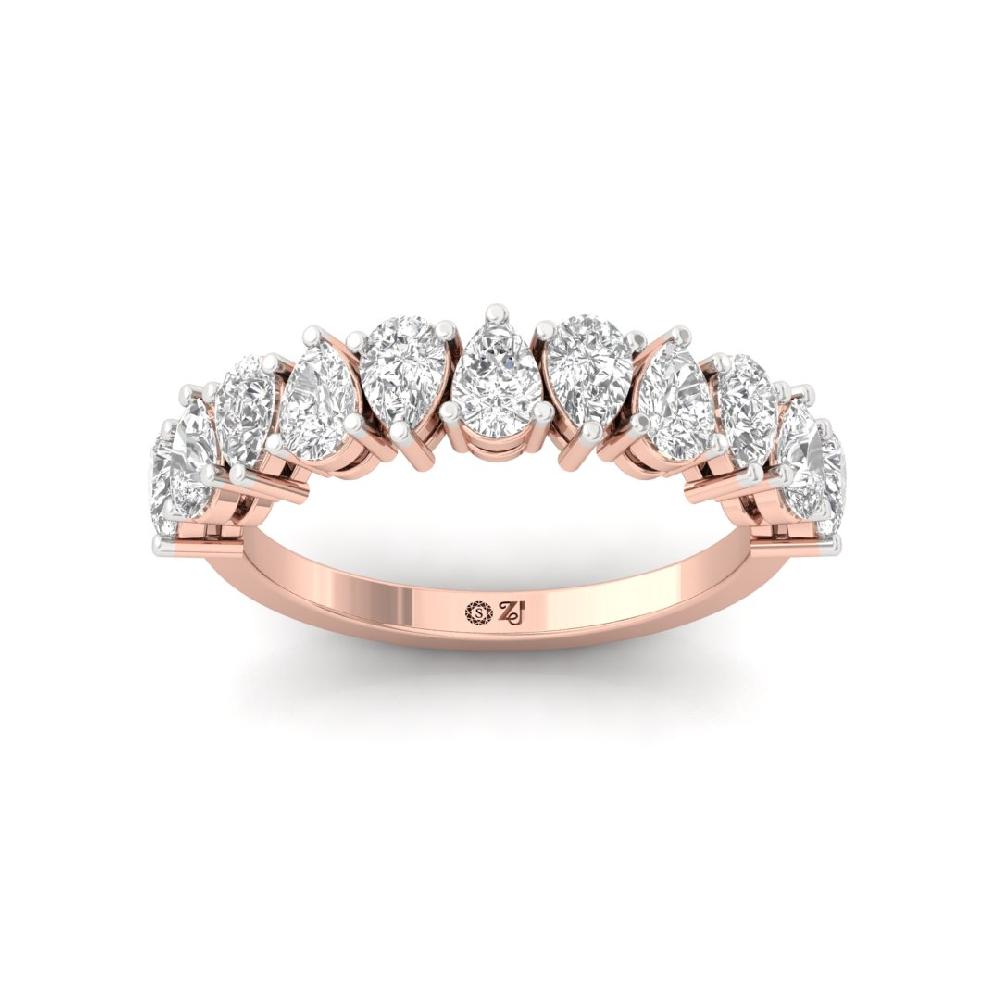 Pear Cut cvd Lab Grown Diamond Half Eternity Sliver & Gold Ring
