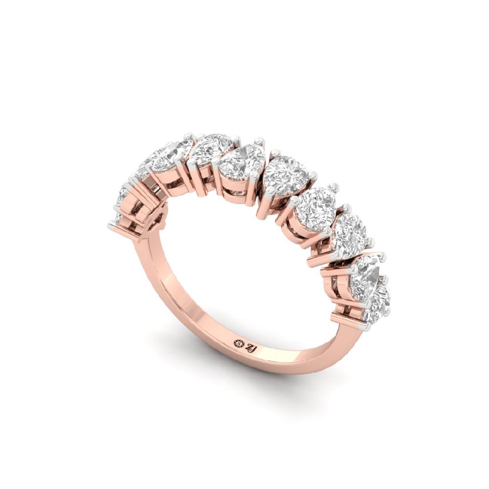 Pear Cut cvd Lab Grown Diamond Half Eternity Sliver & Gold Ring