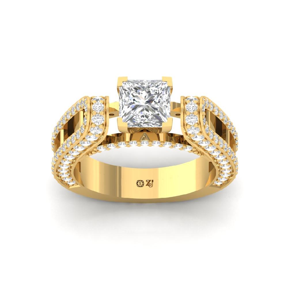 Princess Cut & Round CVD Diamond Solitaire Ring