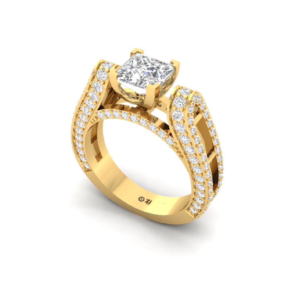 Princess Cut & Round CVD Diamond Solitaire Ring