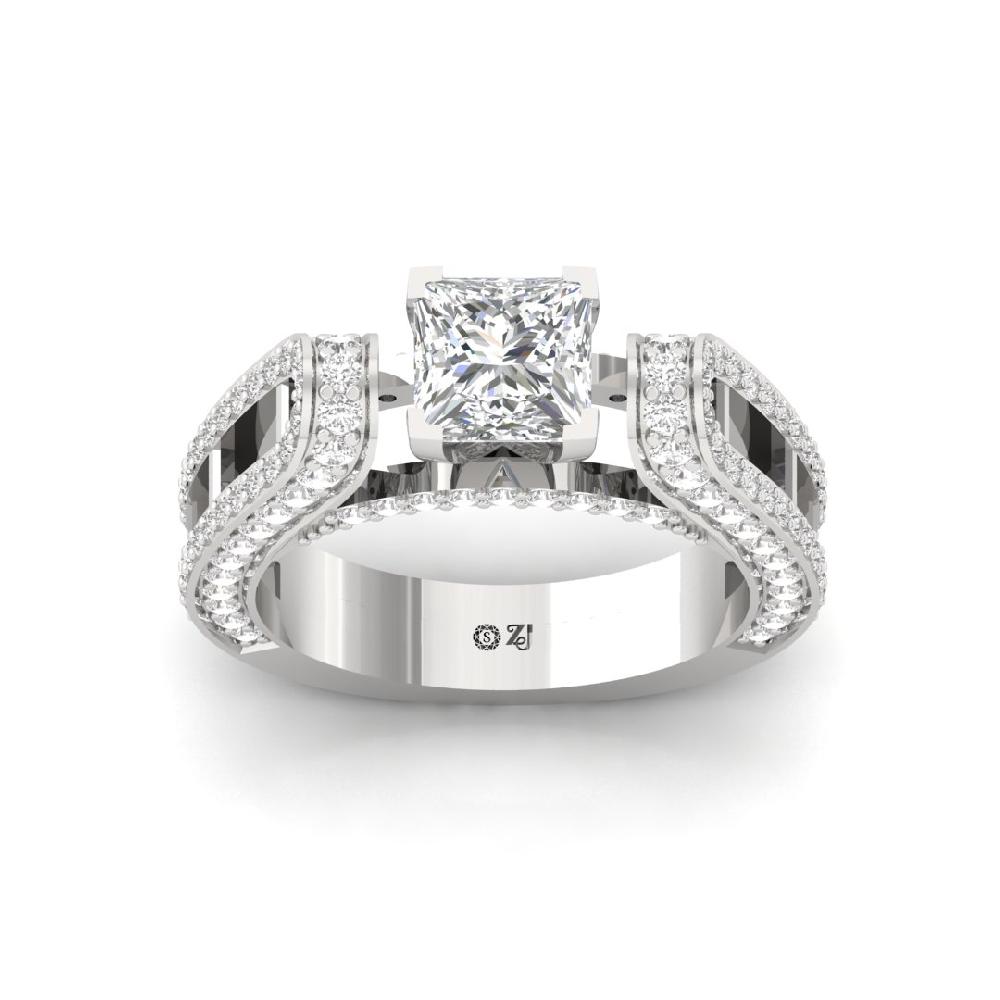 Princess Cut & Round CVD Diamond Solitaire Ring