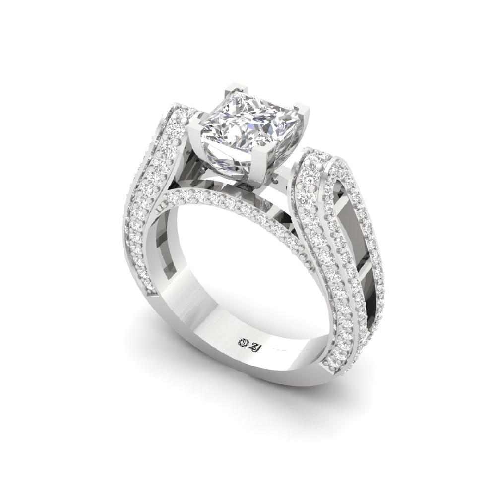 Princess Cut & Round CVD Diamond Solitaire Ring