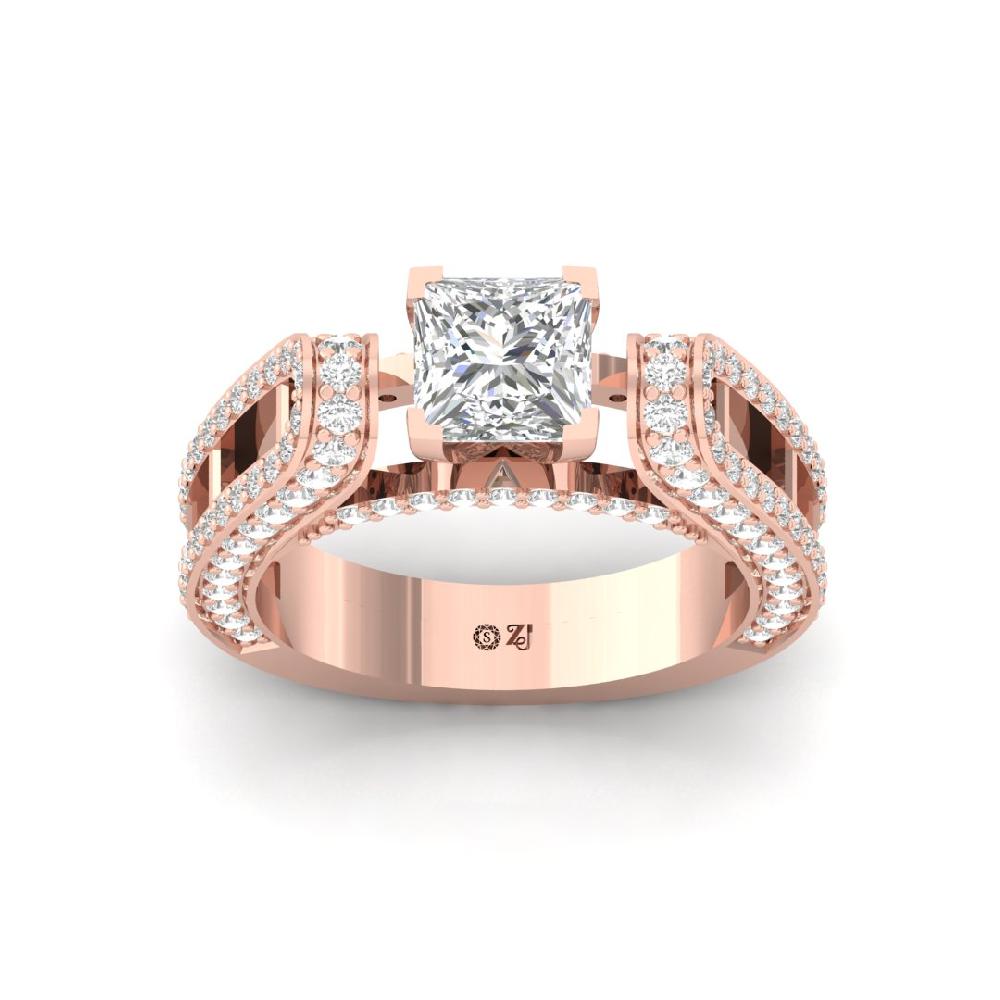 Princess Cut & Round CVD Diamond Solitaire Ring