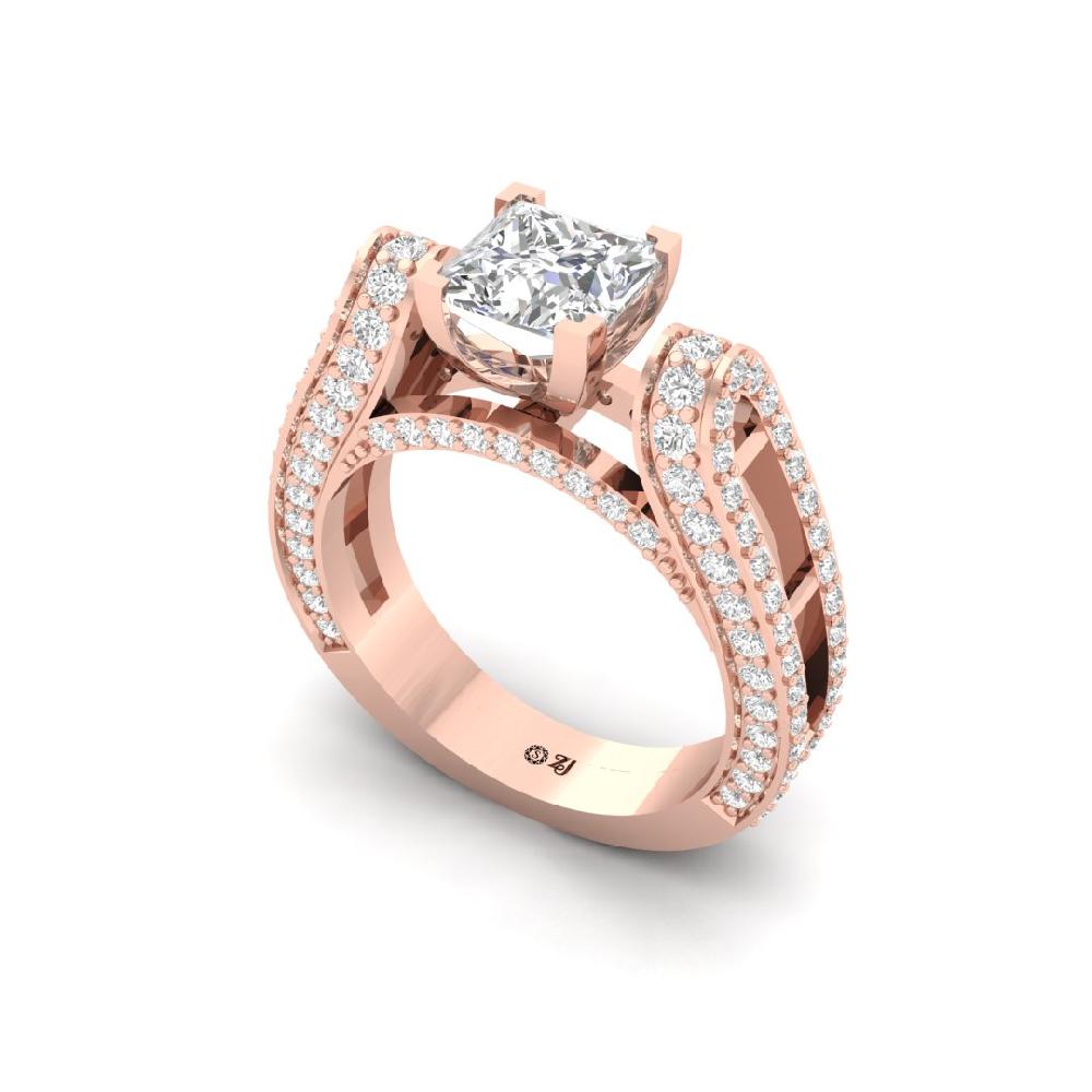 Princess Cut & Round CVD Diamond Solitaire Ring