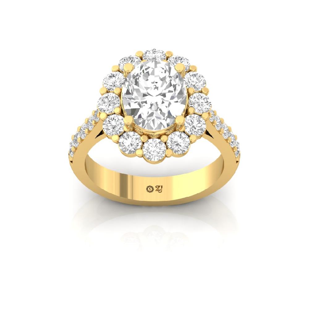 Oval & Round Lab grown Solitaire Diamond sliver & Gold Ring