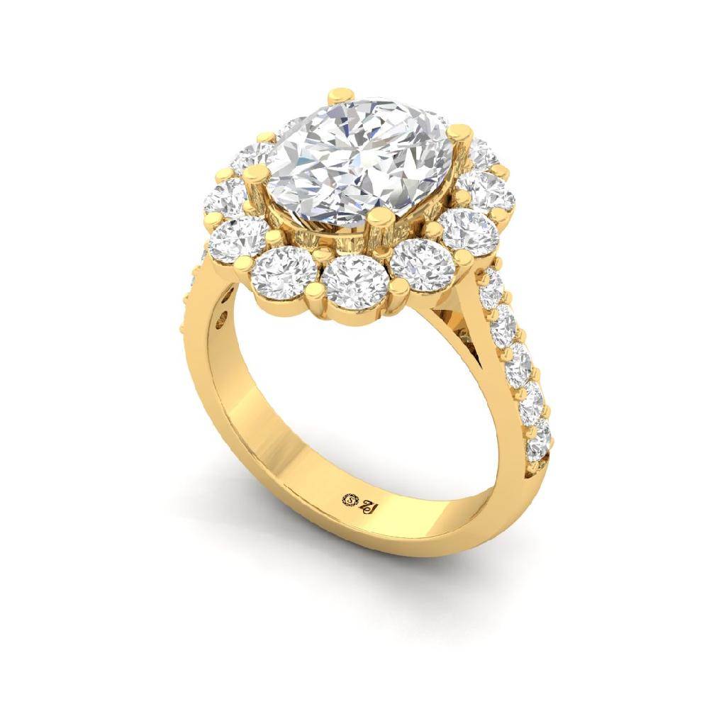 Oval & Round Lab grown Solitaire Diamond sliver & Gold Ring