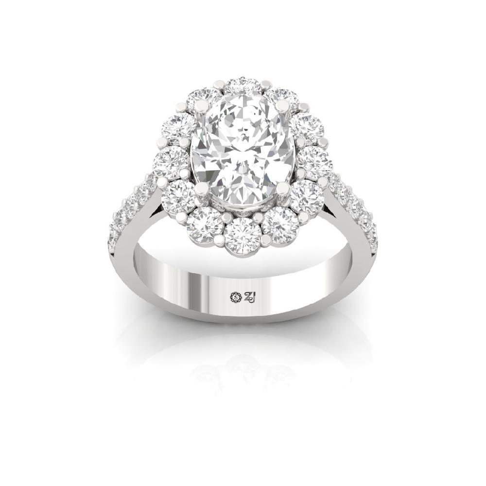 Oval & Round Lab grown Solitaire Diamond sliver & Gold Ring