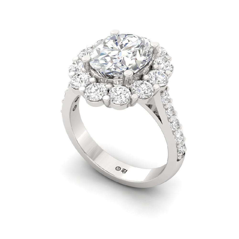 Oval & Round Lab grown Solitaire Diamond sliver & Gold Ring