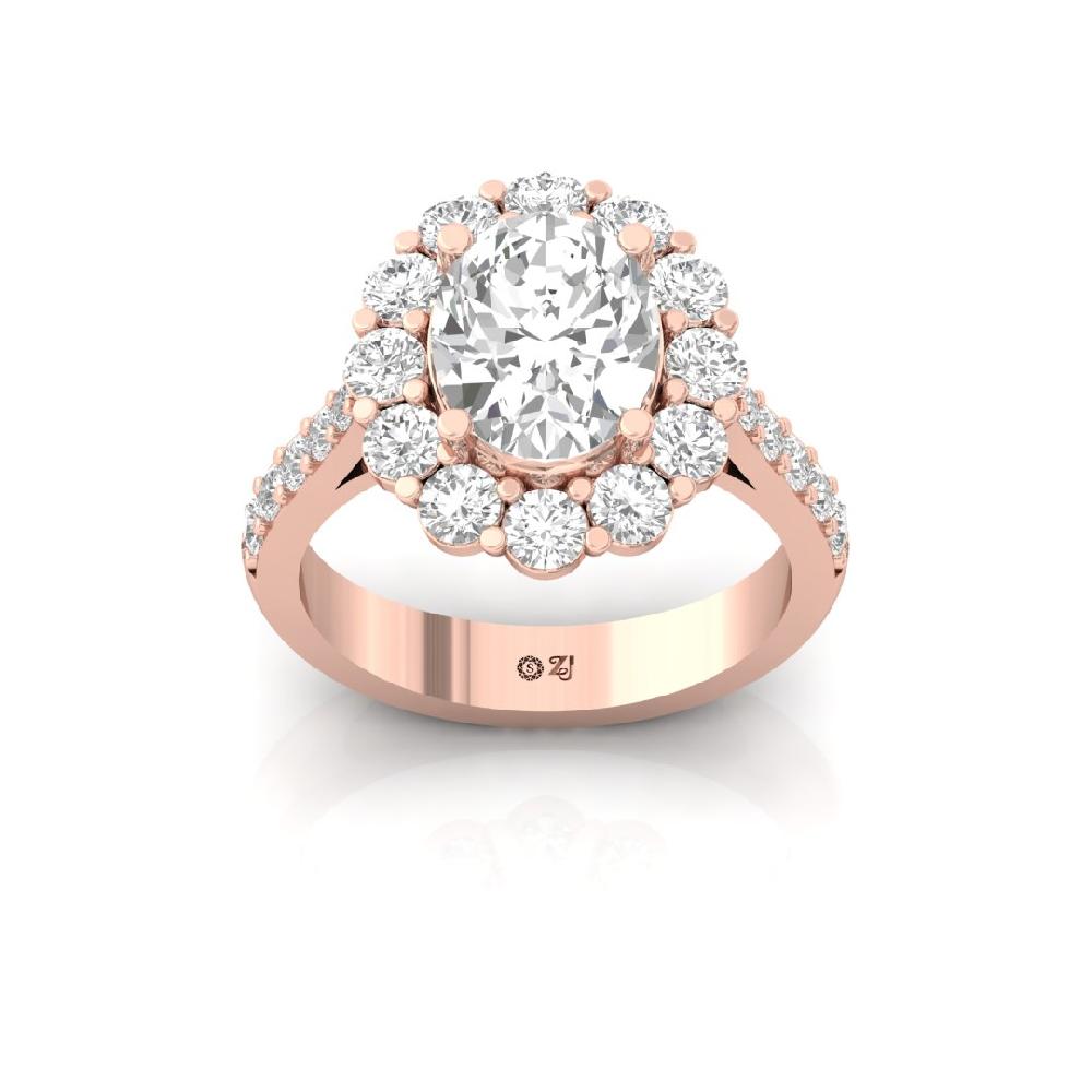 Oval & Round Lab grown Solitaire Diamond sliver & Gold Ring