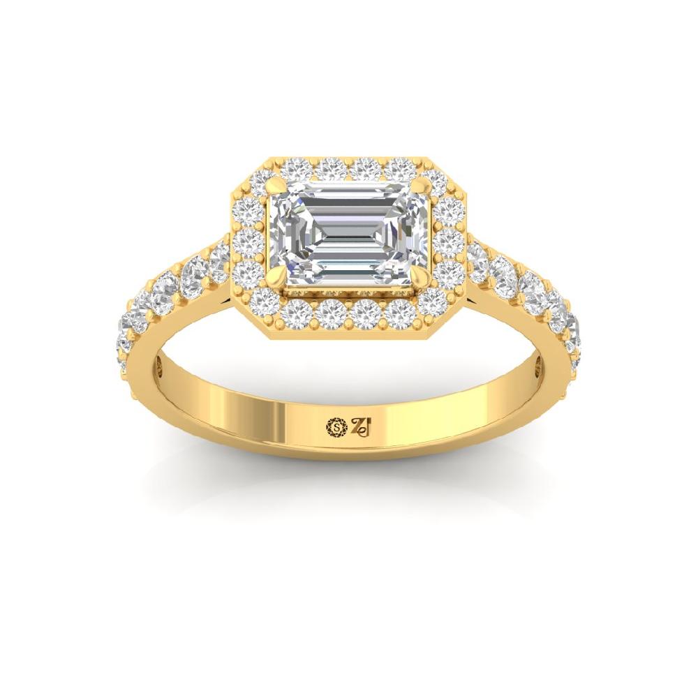 Round Cut & Emerald Cut, Halo Solitaire CVD-Lab grown Diamond Ring
