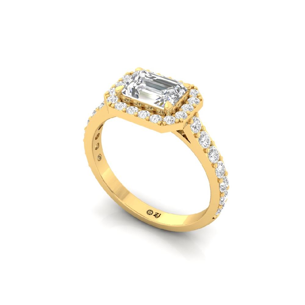 Round Cut & Emerald Cut, Halo Solitaire CVD-Lab grown Diamond Ring