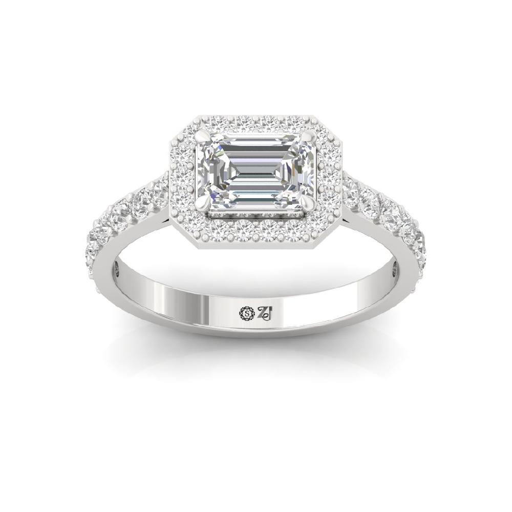 Round Cut & Emerald Cut, Halo Solitaire CVD-Lab grown Diamond Ring