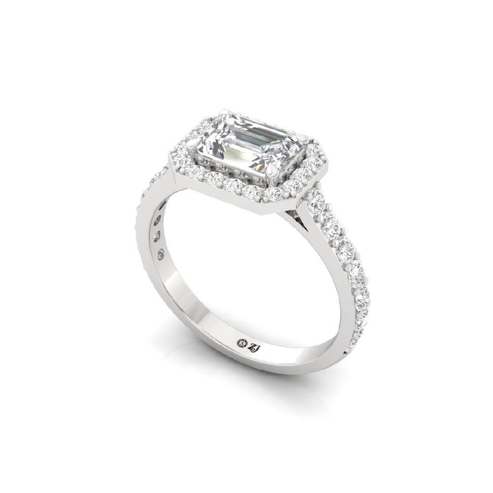 Round Cut & Emerald Cut, Halo Solitaire CVD-Lab grown Diamond Ring