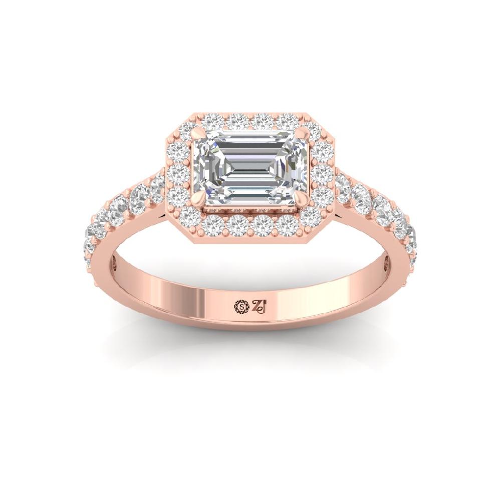 Round Cut & Emerald Cut, Halo Solitaire CVD-Lab grown Diamond Ring