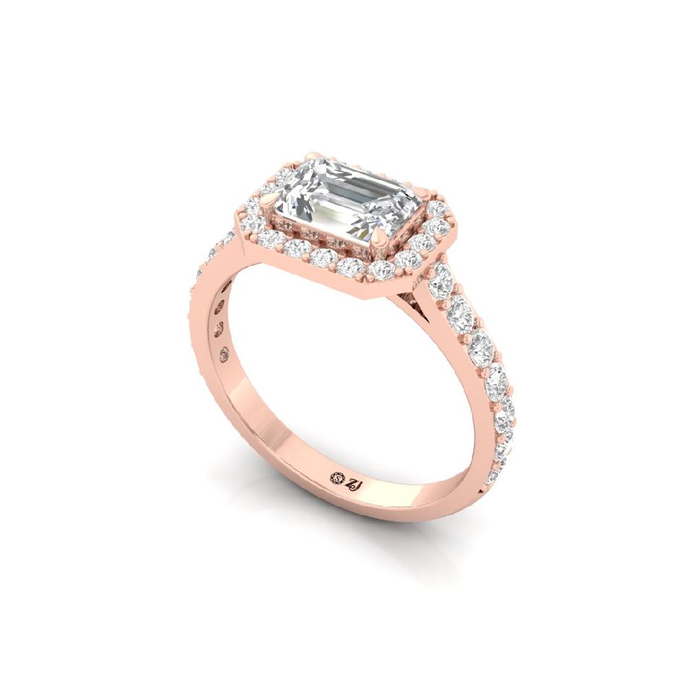 Round Cut & Emerald Cut, Halo Solitaire CVD-Lab grown Diamond Ring