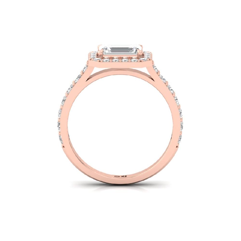 Round Cut & Emerald Cut, Halo Solitaire CVD-Lab grown Diamond Ring