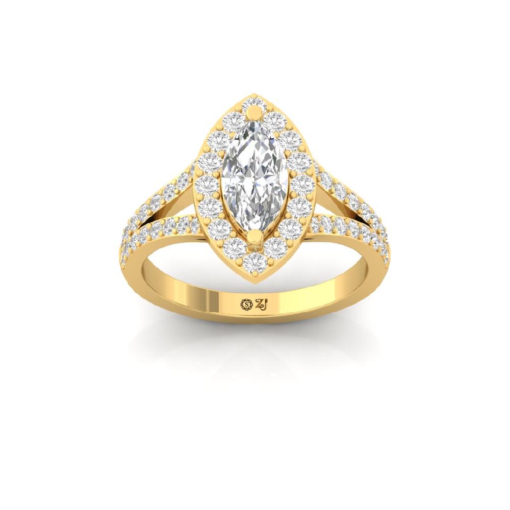 Round Cut, Marquise Cut Halo Solitaire Lab grown Diamond Ring