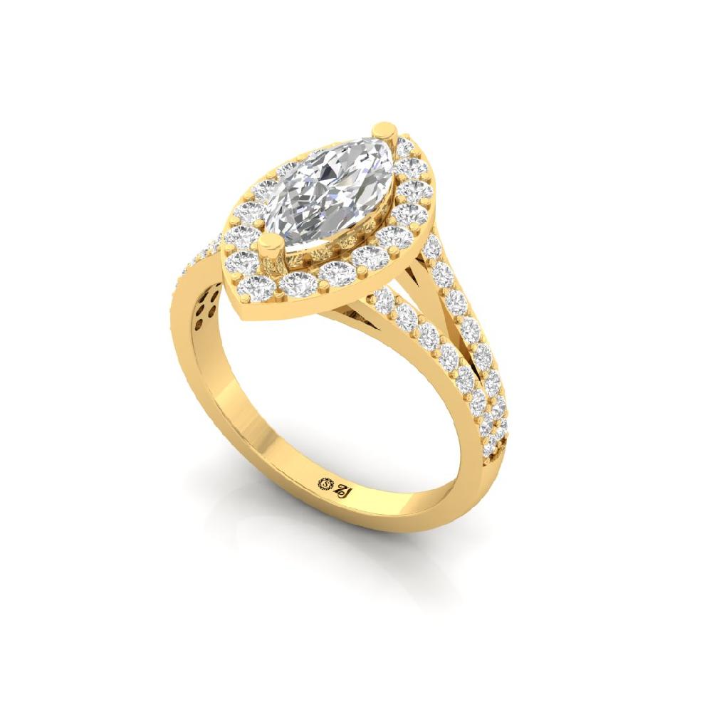 Round Cut, Marquise Cut Halo Solitaire Lab grown Diamond Ring