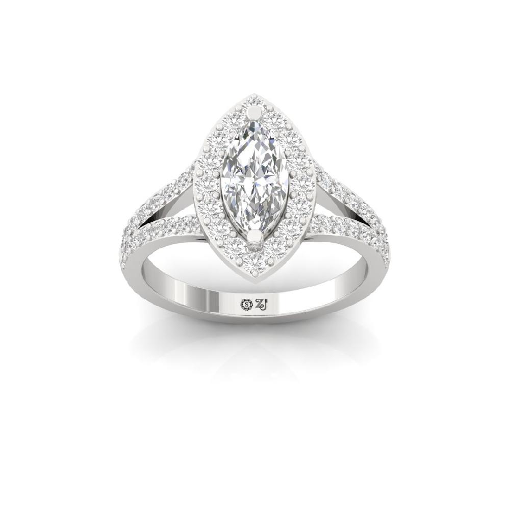 Round Cut, Marquise Cut Halo Solitaire Lab grown Diamond Ring