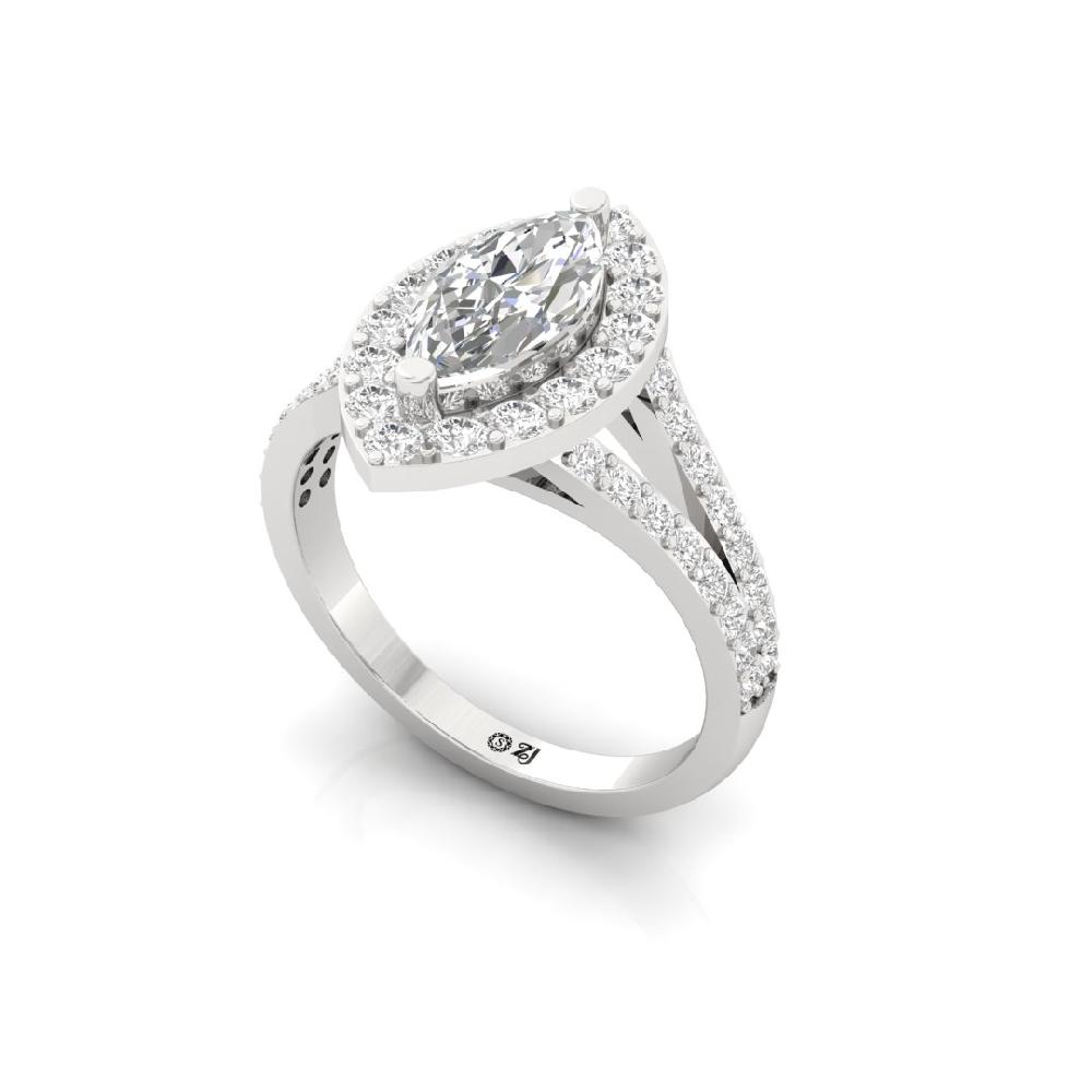Round Cut, Marquise Cut Halo Solitaire Lab grown Diamond Ring