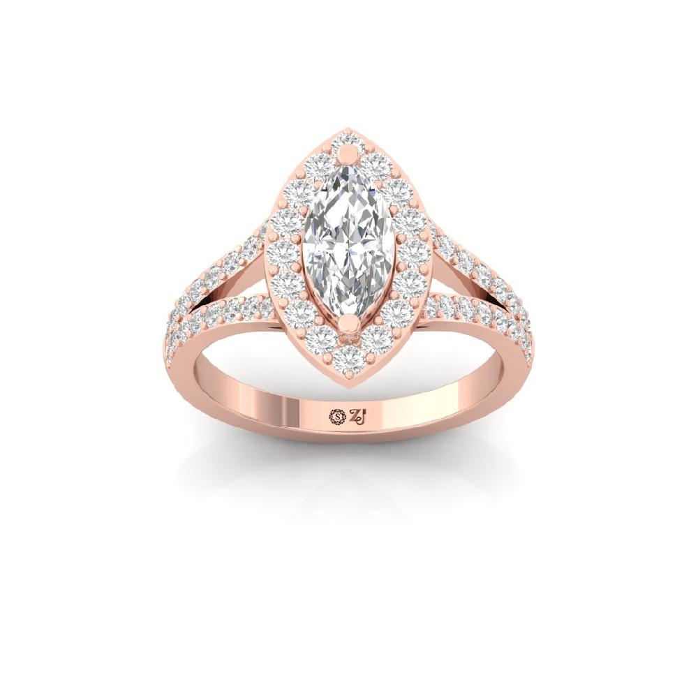 Round Cut, Marquise Cut Halo Solitaire Lab grown Diamond Ring