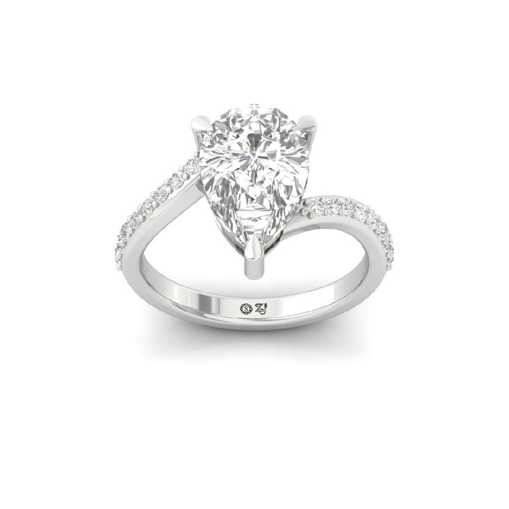 Pear & Round Lab grown Solitaire Diamond sliver Ring