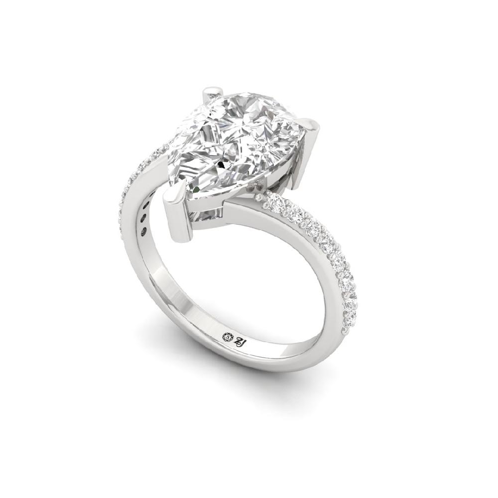 Pear & Round Lab grown Solitaire Diamond sliver Ring