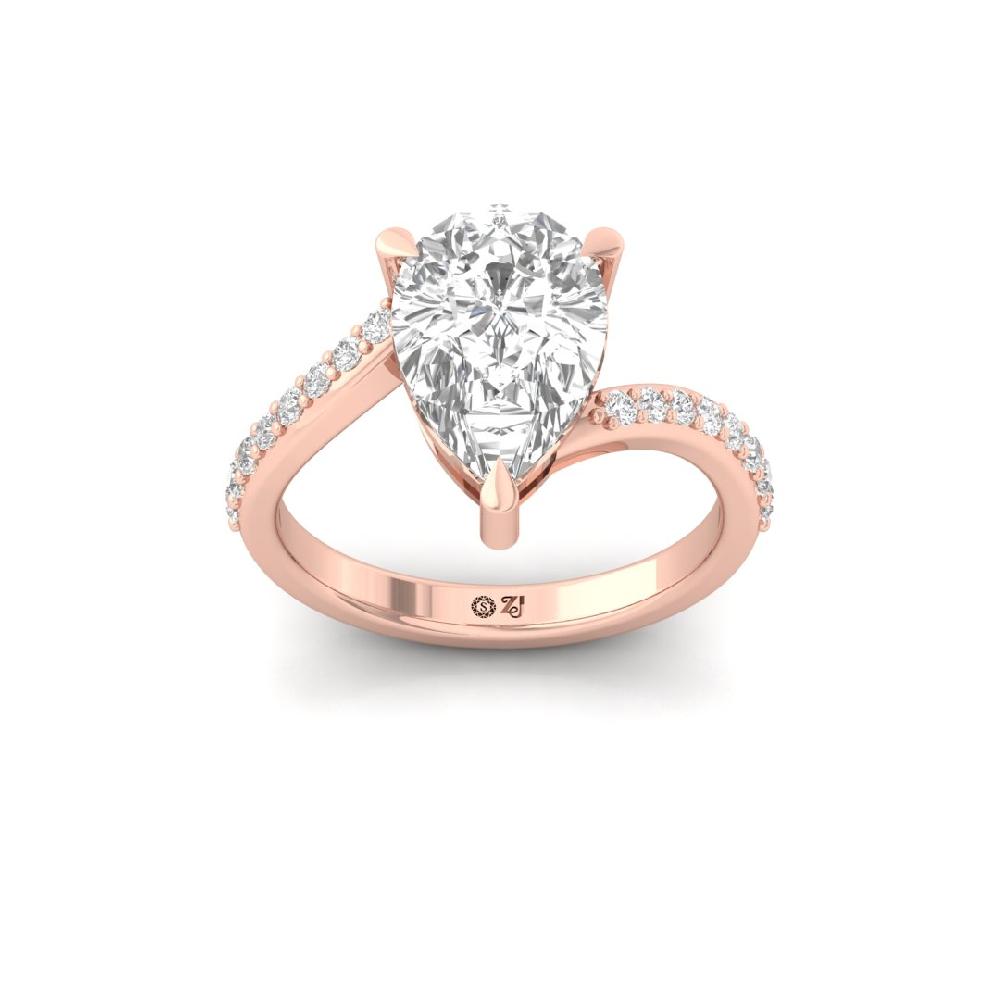 Pear & Round Lab grown Solitaire Diamond sliver Ring